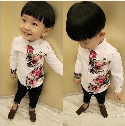 

Summer Children Clothing Boys Long Sleeve Shirt Floral Printing Boy Shirt Gentleman Party Wear Cute Clothes Kids Blouse Shirts
