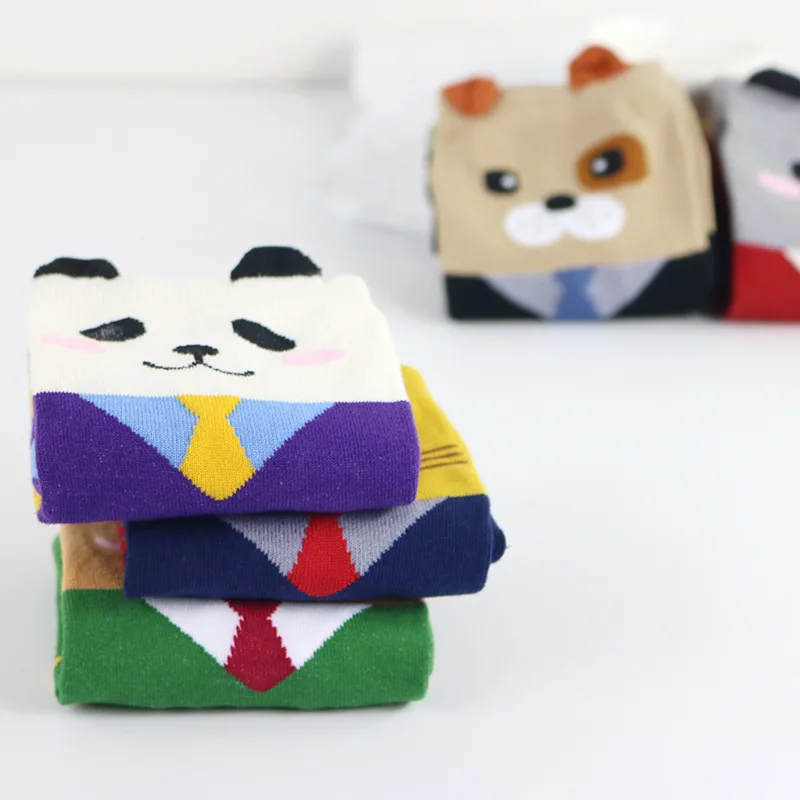 

6 Pairs Women Socks Funny Lovely Cartoon Pattern Wearing Tie Animals Tiger Panda Koala Girls Sock Breathable Cotton Female Sock