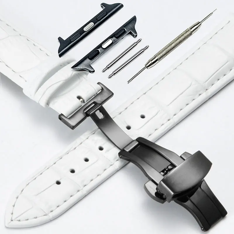 Ремешок для часов из натуральной кожи+ адаптеры для iWatch Apple Watch 38 мм 42 мм браслет на запястье из Кроко черного, коричневого, красного, розового и белого цветов