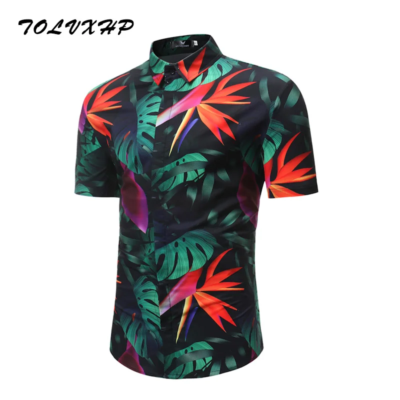 Новое поступление мужская гавайская рубашка мужская повседневная Camisa Masculina с принтом листьев пляжные рубашки с коротким рукавом брендовая одежда 3XL - Цвет: S108
