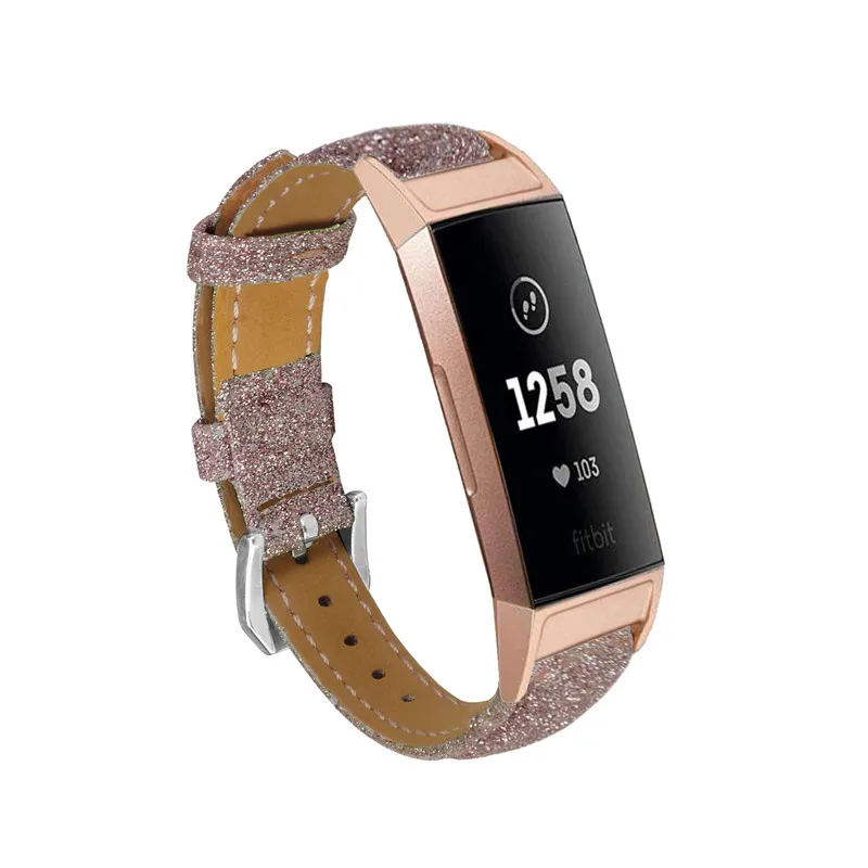 Шикарные кожаные ремни для Fitbit Charge 3 ремешок часов Роскошные блестящие браслеты