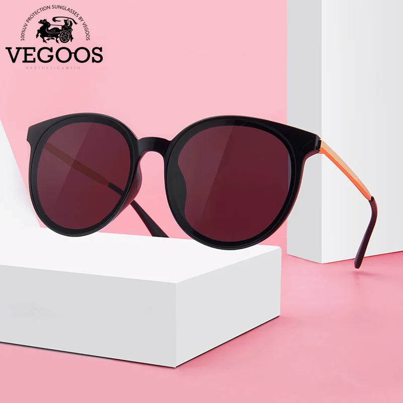 

VEGOOS Round Sunglasses Women Vintage UV400 Protection Designer Luxury Brand Flat Lens Shades for Beach Travelling Driving #6153