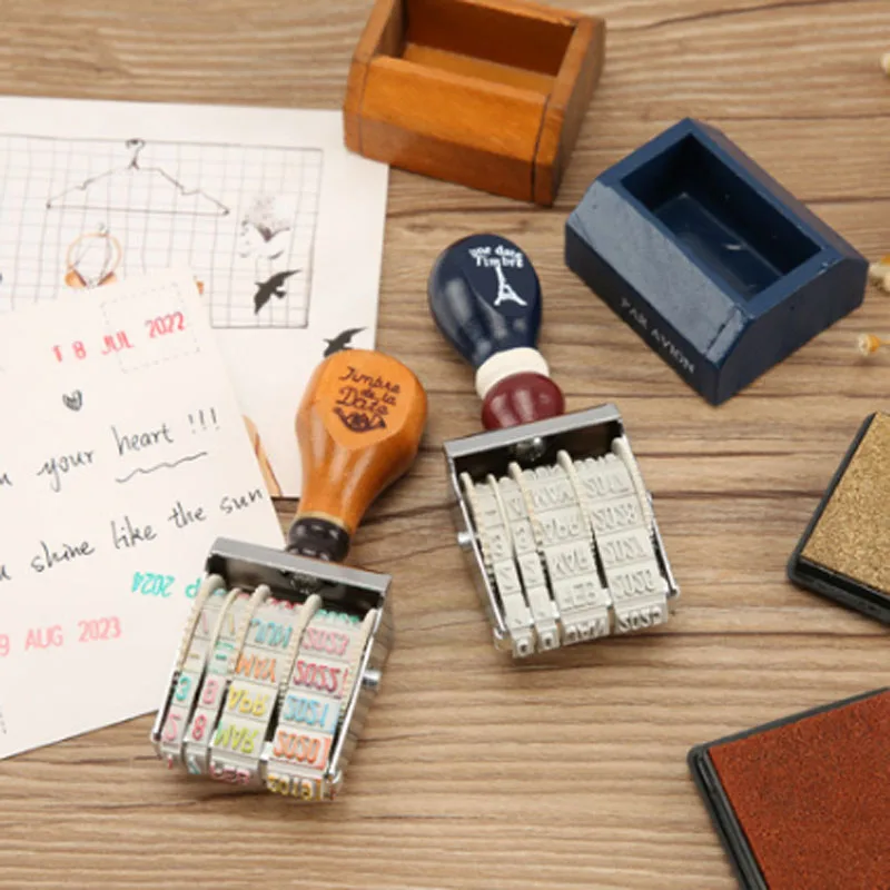 

1 Pcs Novelty DIY Scrapbooking Vintage Wooden Roll Date Stamps Photo Album Stamp Rubber Ink Pad Stamp Sealing Wax Supplies
