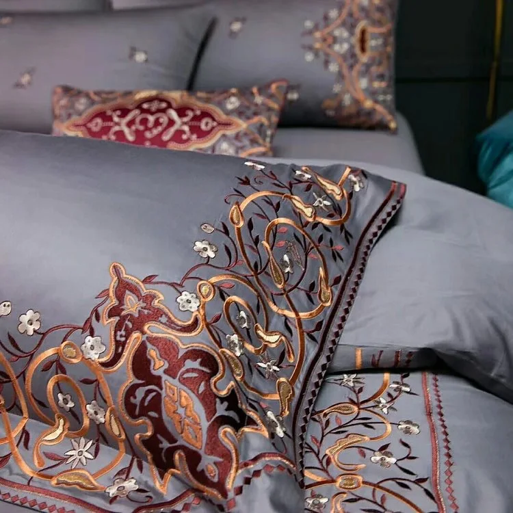 Фиолетовый Новый 120S Египетский хлопок Роскошная вышивка королевский комплект