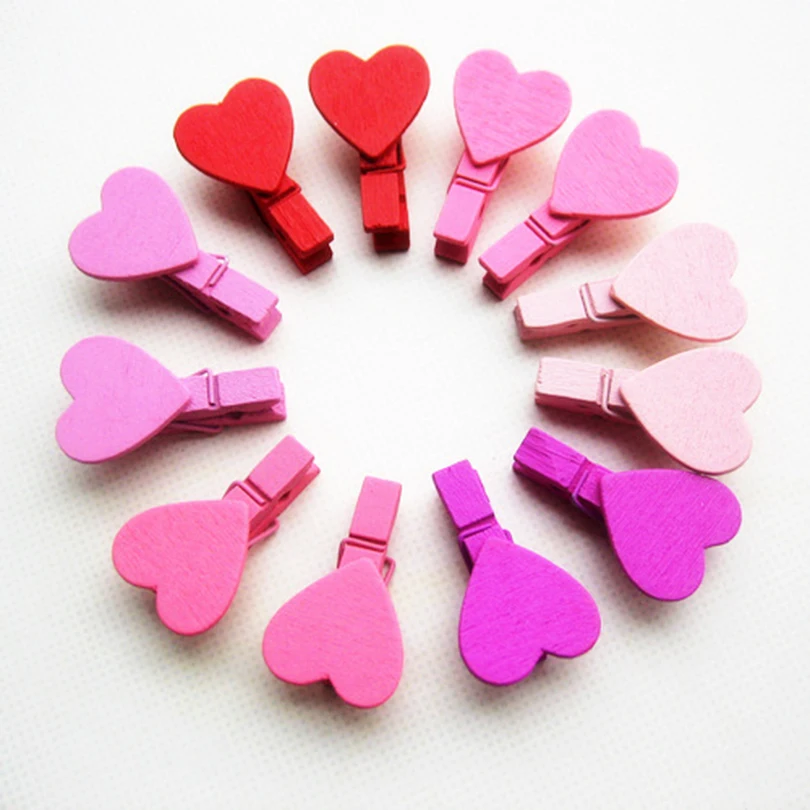 6 цветов Творческие деревянные прищепки любовь памяти Mini любящее сердце 12