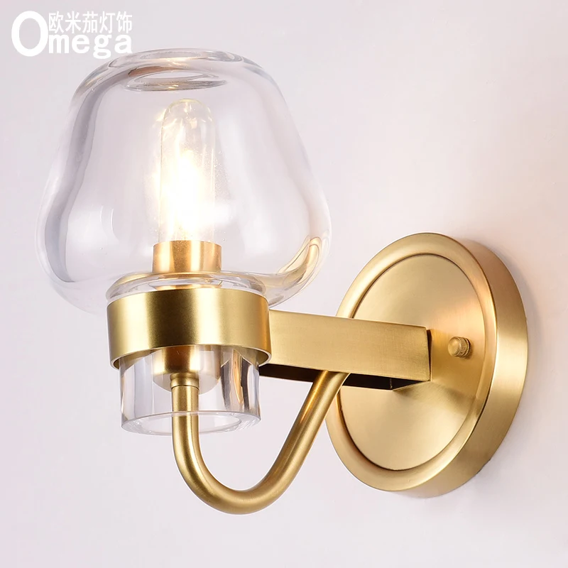 Postmodern light luxury copper living room bedroom bedside wall lamp American minimalist background aisle gallery corridor | Освещение
