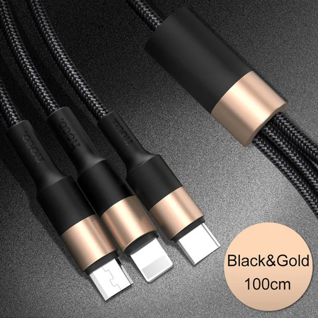 HOCO 3 в 1 USB кабель для iPhone Micro usb type C зарядный кабель для samsung зарядный кабель Micro USB C шнур для мобильного телефона - Цвет: Gold