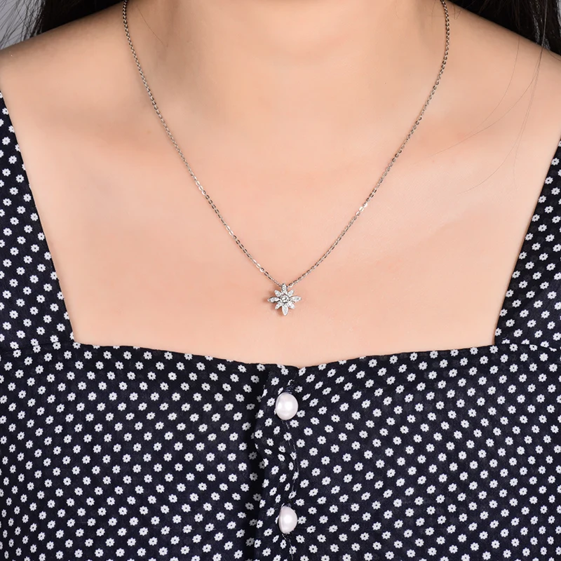 Ожерелье с подвеской в форме цветка и бриллианта белое золото 18 карат|real 18k gold|gold