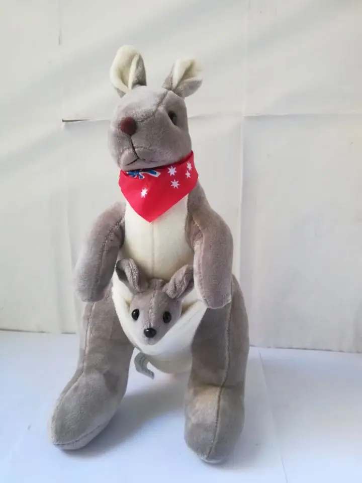 about 30cm cartoon gray kangaroo plush toy lovely red scarf soft doll birthday gift b2888 | Игрушки и хобби
