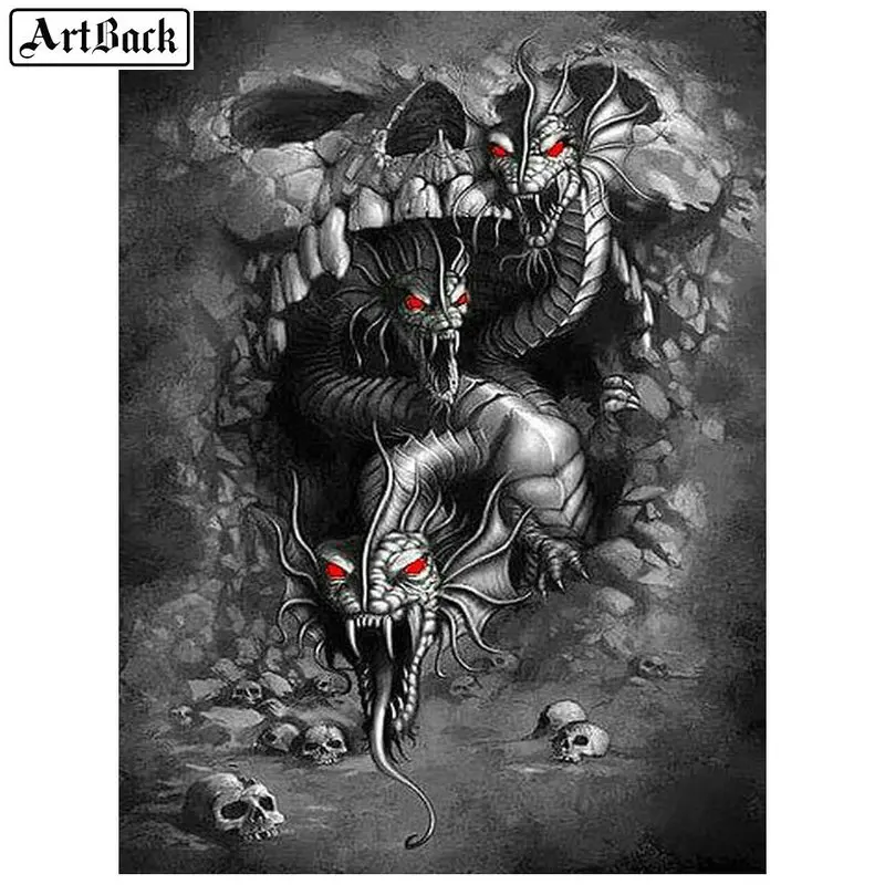 5d алмазная роспись дракона с рисунком черепа значок ужаса полностью квадратное