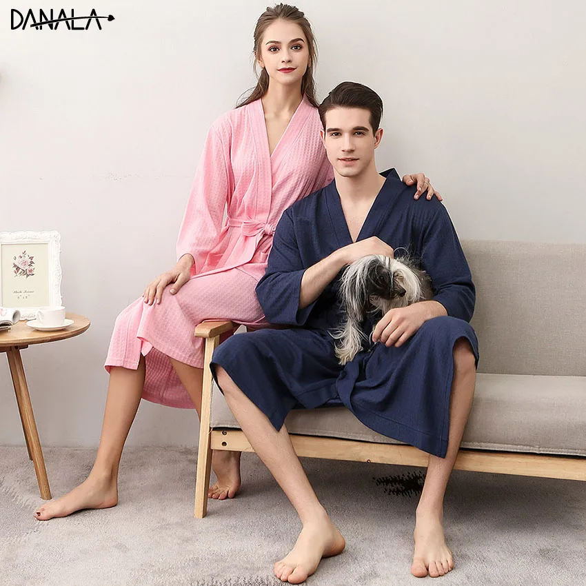 Женский хлопковый банный халат DANALA теплая пижама с длинным рукавом и поясом на