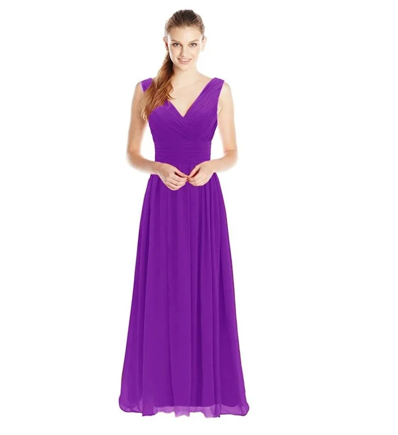 dark purple Платье подружки невесты кораллового цвета с длинным v-образным вырезом Плиссированное элегантное банкет Вечеринка Выпускной платье бордовый мятный зеленый желтый Лавандовый халат De Soiree - Цвет: dark purple