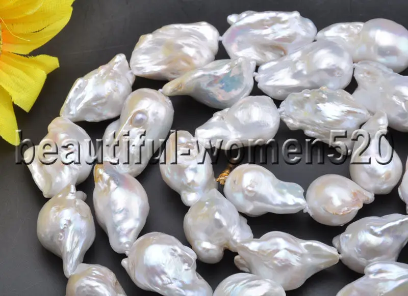 

Z7748 28mm White BAROQUE KESHI REBORN PEARL NECKLACE 32inch