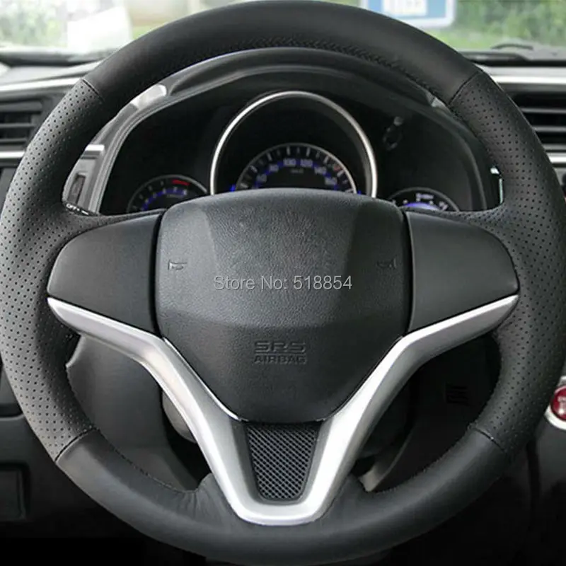 Черный кожаный чехол на руль автомобиля для Honda New Fit городской Джаз HRV HR-V