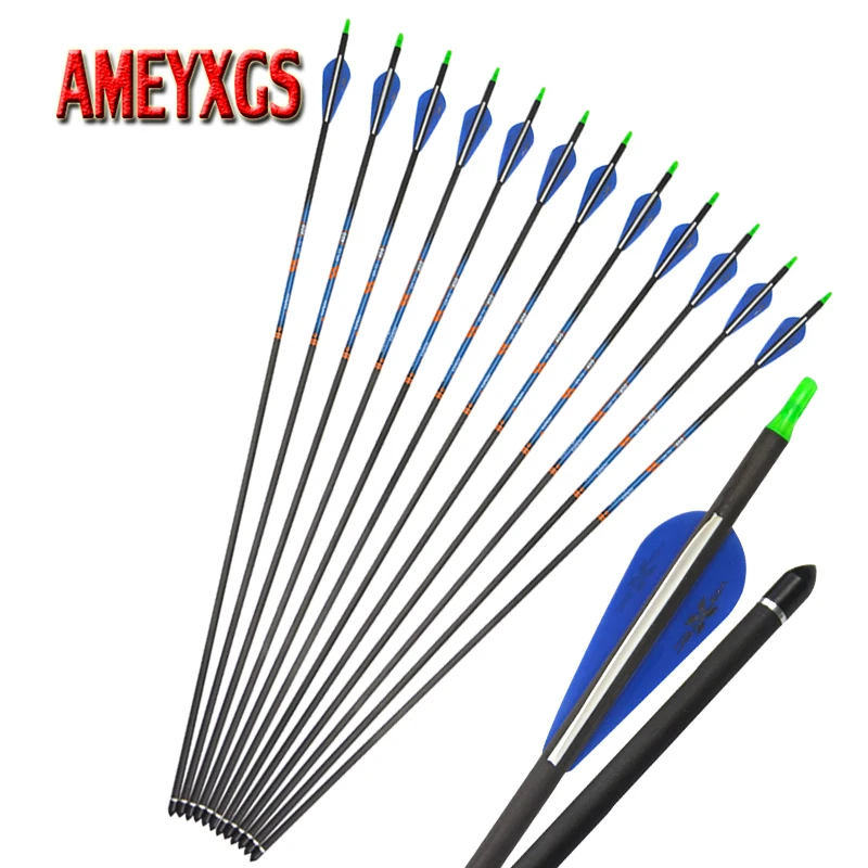 12pcs Archery 400 Spine 31inch Pure Carbon Arrow With Rubber Feathers For Outdoor Bow And Arrow Shooting Hunting Accessories