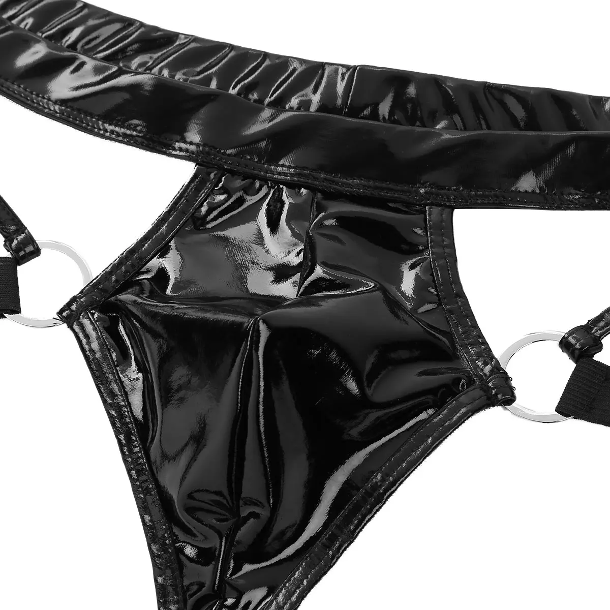 Мужское нижнее белье Wetlook черные кожаные Трусы стринги с низкой посадкой