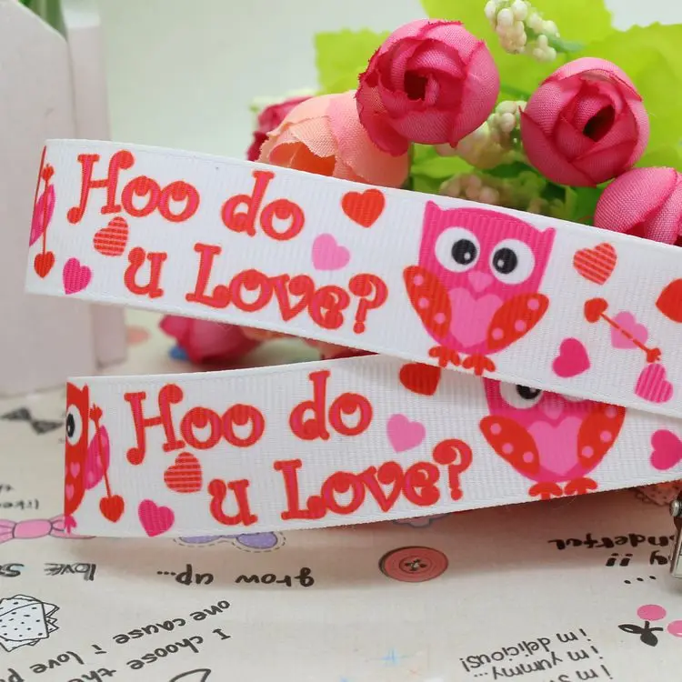 7/8 ''Бесплатная доставка валентинка Сова любовь корсажная лента бант для волос