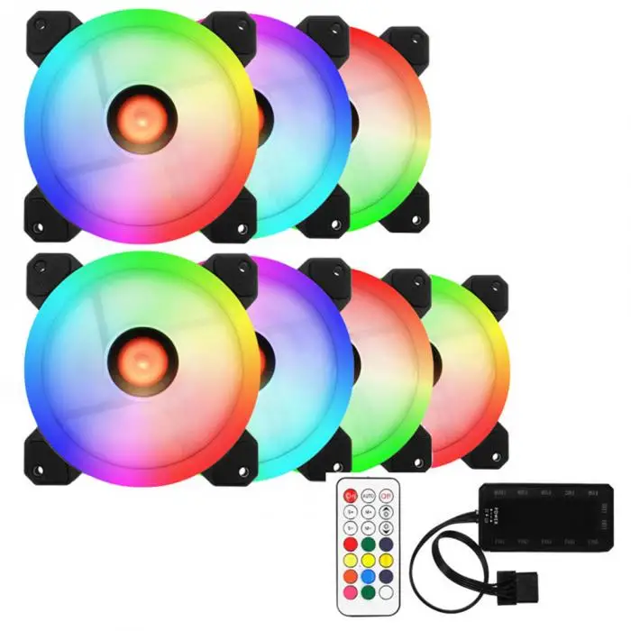 Радужные огни RGB регулируемый цветной вентилятор охлаждения 120 мм светодиодный ПК компьютер бесшумный чехол контроллер вентилятора DJA99