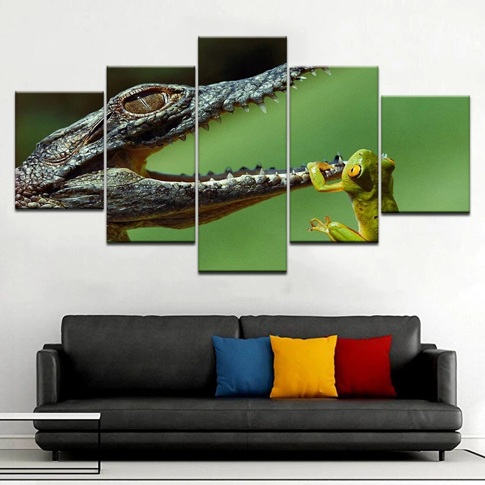 5 панелей/шт. HD печать крокодил и лягушка современная настенная искусственная