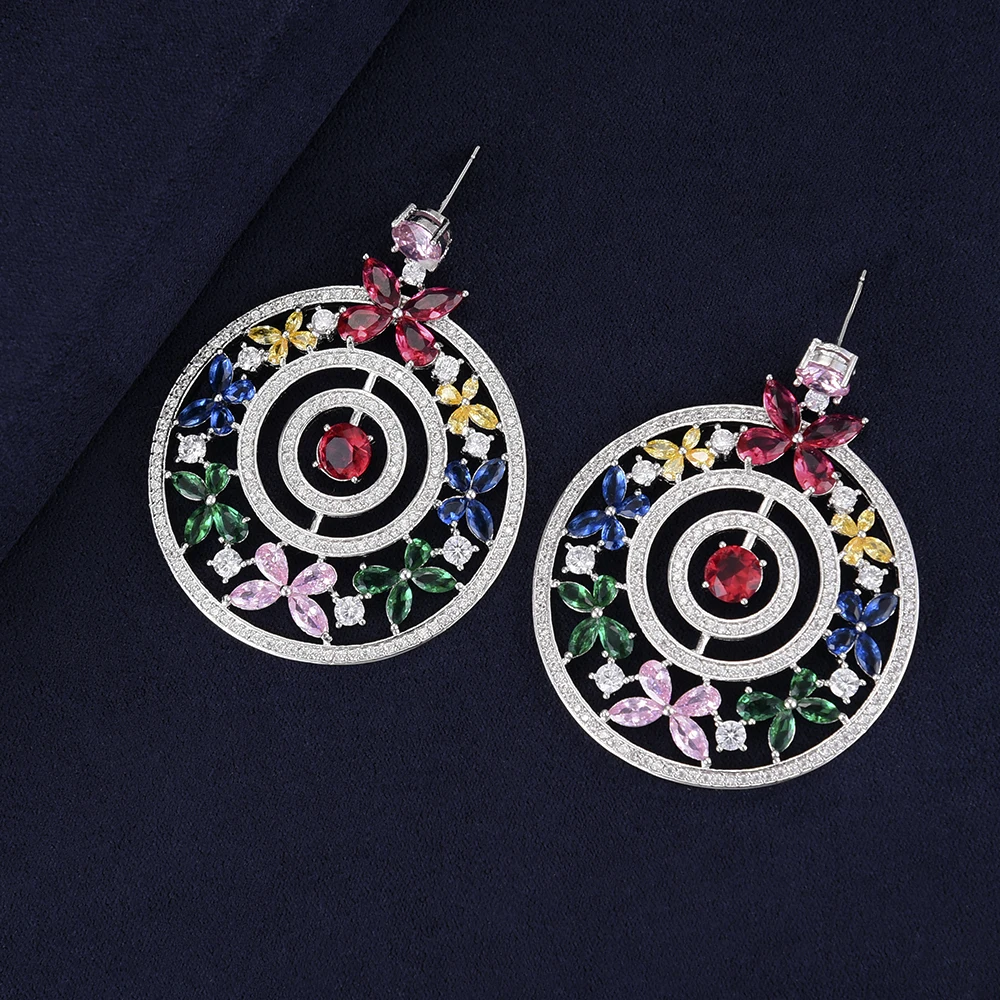 Роскошные круглые Разноцветные серьги в форме цветов кубическая циркониевая