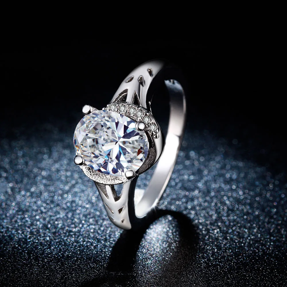 Женское Обручальное кольцо с фианитом покрытое серебром роскошное ювелирное