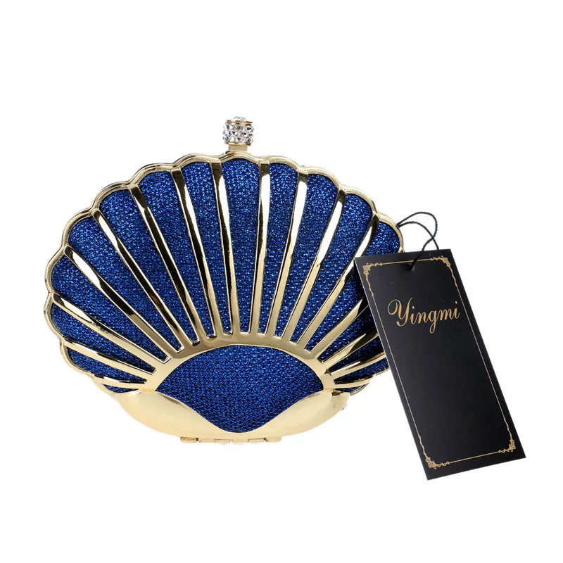 YINGMI Women Evening Bag Popular Fashion Alloy Day Clutch Bags Crystal Shell Small purse Bags Wedding Bridal Diamond Bags