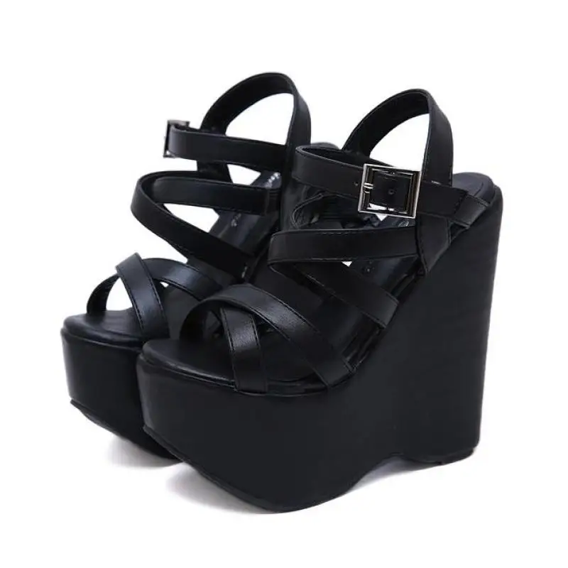 

Fashion Wedges Sandals Women Summer T-stage 16cm High Heel Sandals Platform Peep Toe High Gladiator Sandals