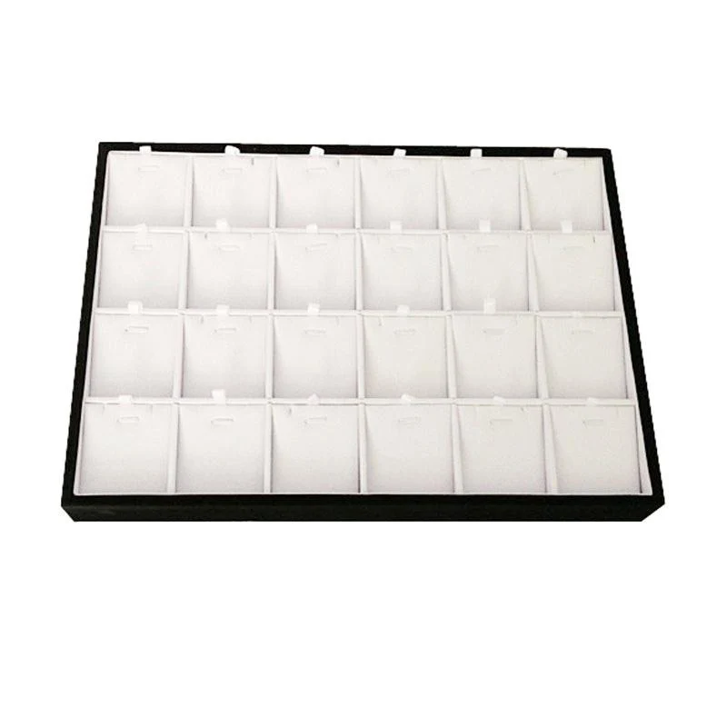 24 Compartments Necklace Pendant Jewelry Tray Showcase Display Storage Organizer Stackable White PU Leather Earring Stand Holder