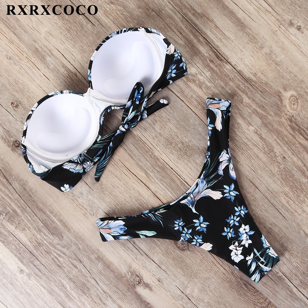 RXRXCOCO, сексуальный пуш-ап бикини, женский купальник,, бандо, пляжная одежда, бразильский комплект бикини, купальник, купальный костюм, купальники