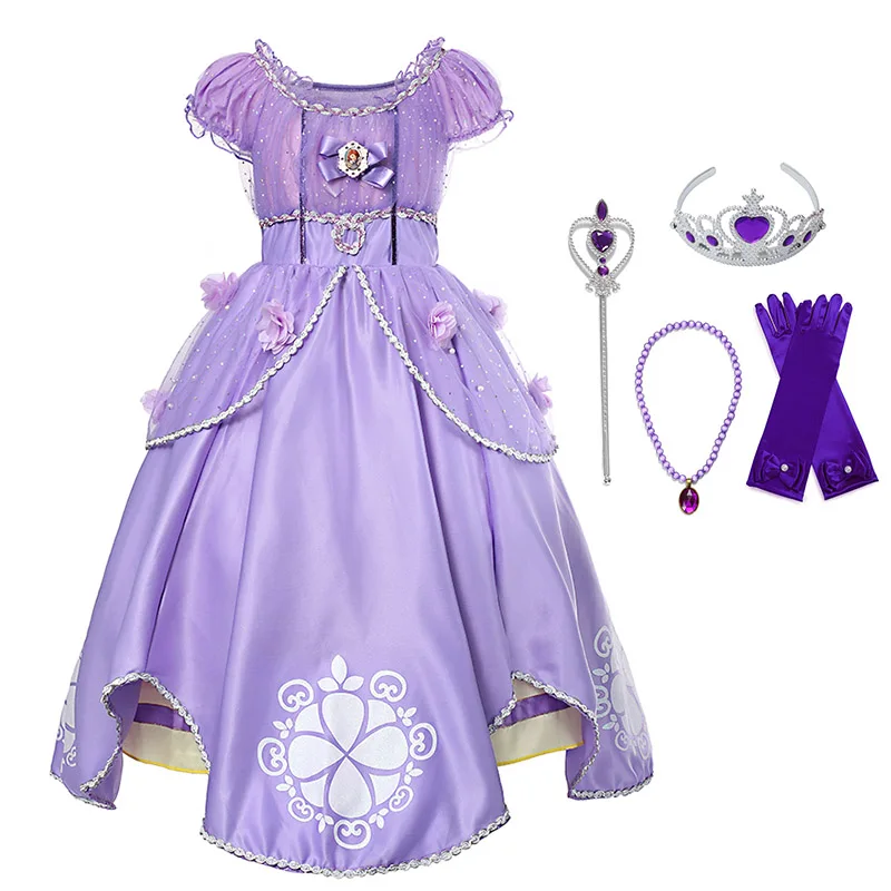 Dress Set 2 Yofeel девушки платье принцессы Софии ребенка с блестящими цветами бальное платье Детская одежда для вечеринки, посвященной хеллоуину мультяшный костюм для Косплей Платья - Цвет: Dress Set 2