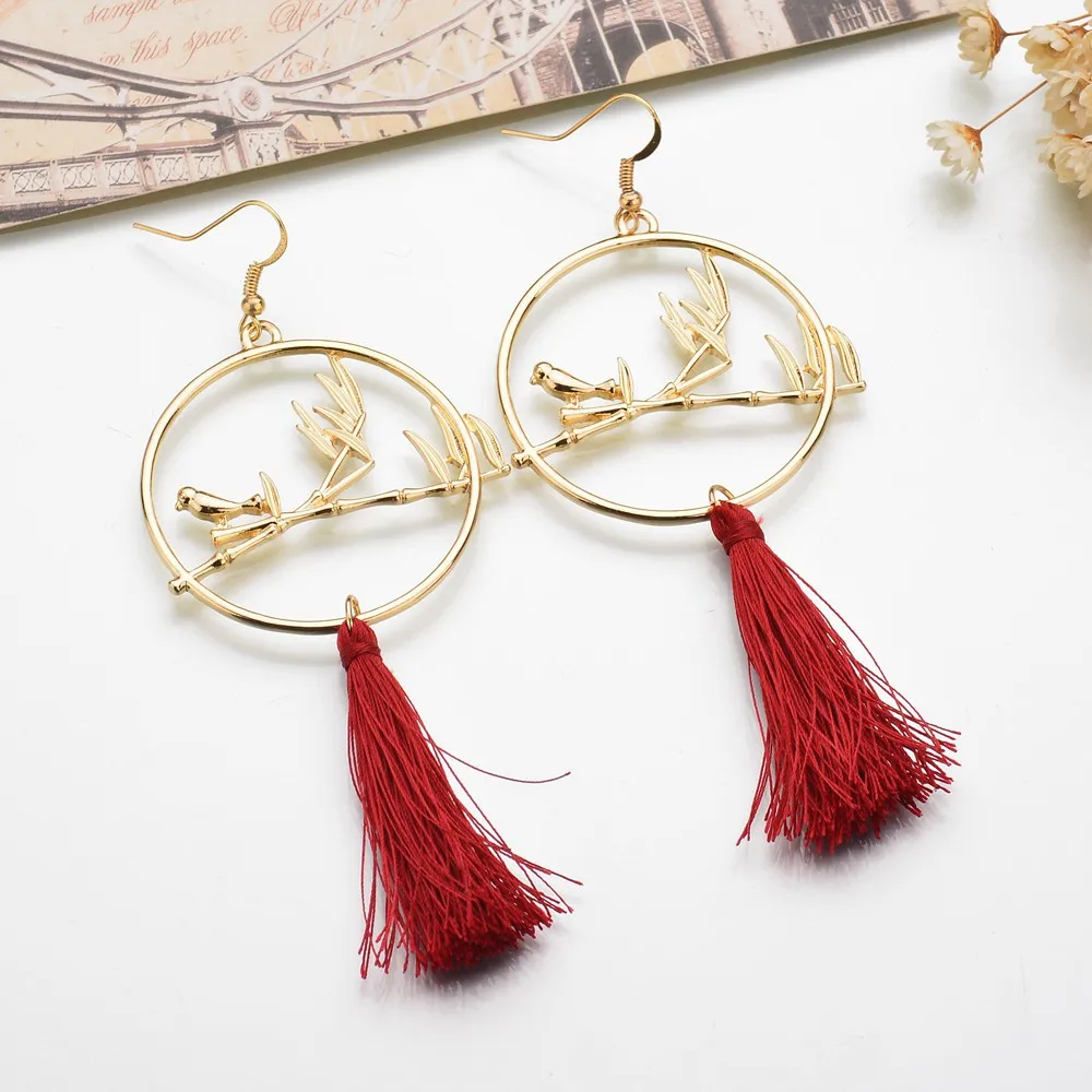 GEREIT Trendy Jewelry 2 Colors Bohemian Ethnic Bird Animal Long Tassel Earrings For Women Accessories Brincos Costume Bijouterie | Украшения