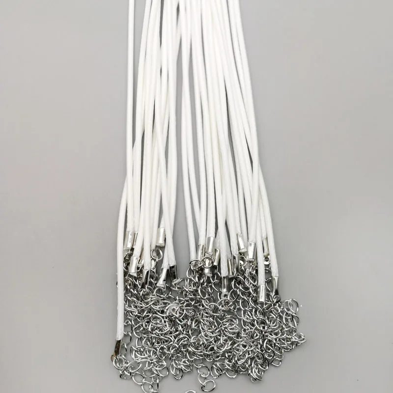 Fashion 2mm white color Wax Leather Cord Necklace 45cm Lobster Clasp Rope Chain Jewelry Accessories Wholesale 100pcs/lot | Украшения и