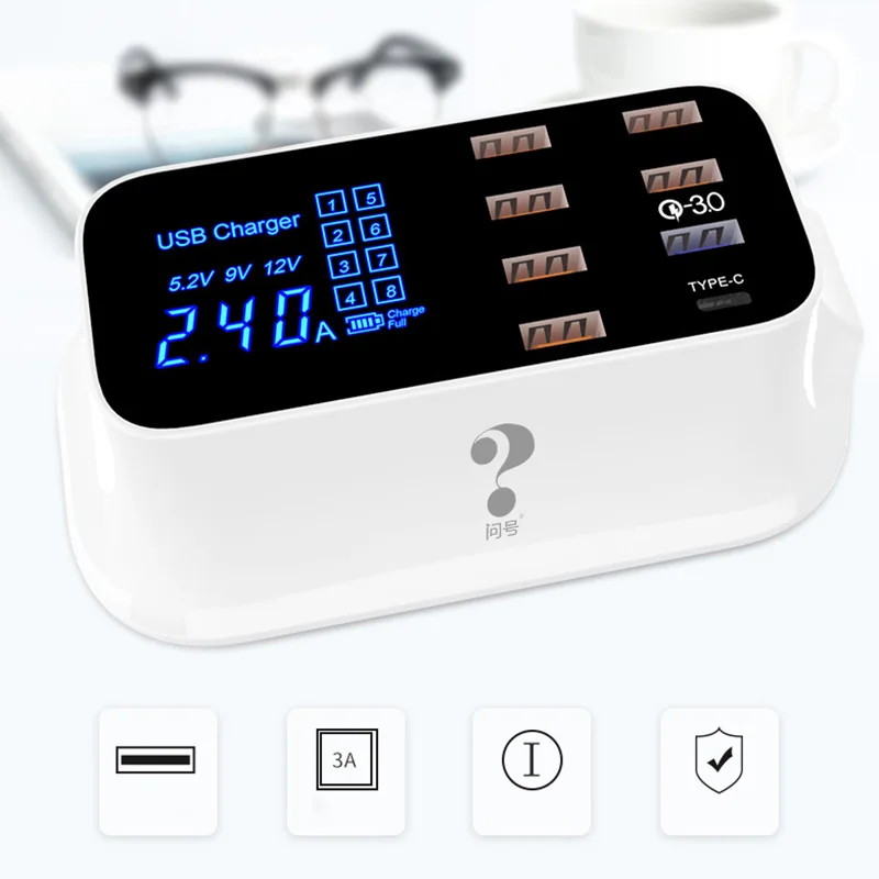 Быстрая зарядка 3 0 Смарт USB Type C зарядная станция светодиодный дисплей телефон
