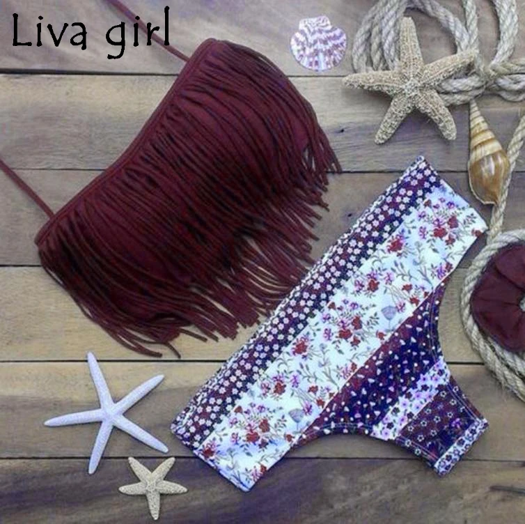 Liva/набор бикини с кисточкисточками для девочек, бандажный бразильский купальник, женское бикини, сетчатый купальник, лето, комплект пляжной одежды, купальный костюм