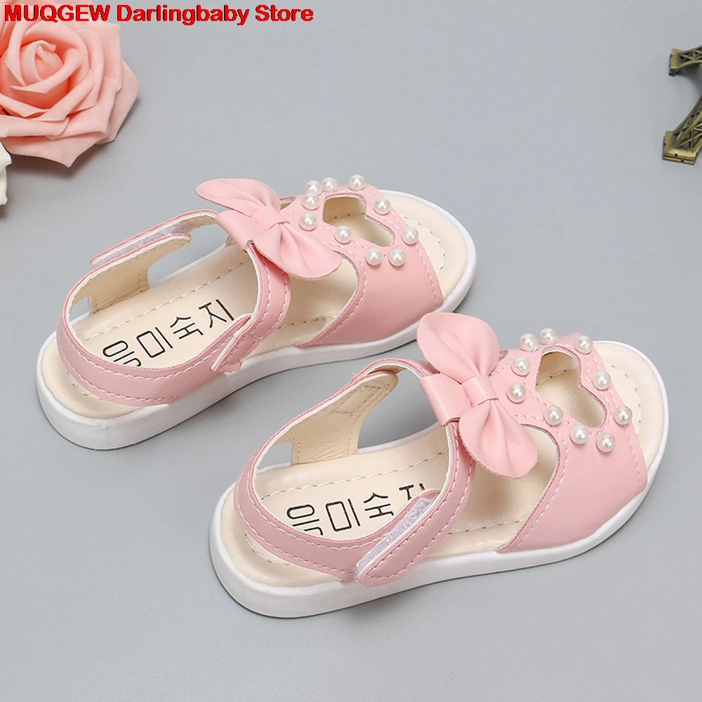 Младенческой малыша сандалии с бантом и жемчугом в римском стиле пляжные