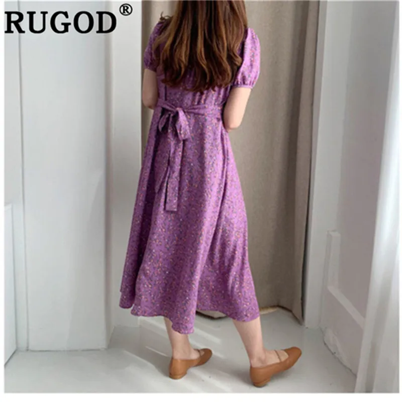 Женское платье с v образным вырезом RUGOD фиолетовое средней длины рукавами