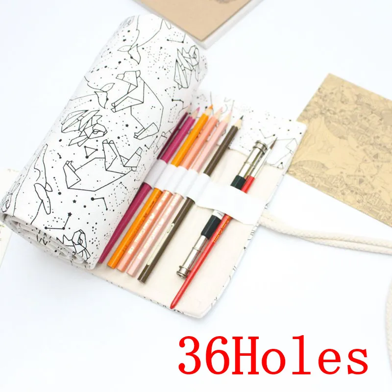 36 Holes Национальный холст кошка школьный Карандаш Чехол 36/48/72 Отверстия Roll Up карандаш сумка Портативный пенал для карандашей школьные принадлежности материал Эсколар - Цвет: 36 Holes