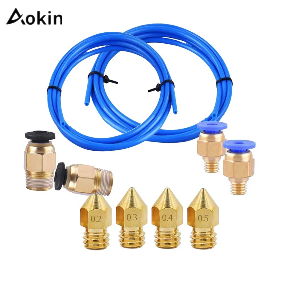 

Aokin PTFE Tube ID 2mm OD 4mm + PC4-M6 PC4-M10 Pneumatic Connector + MK8 Nozzle 0.2mm 0.3mm 0.4mm 0.5mm Extruder For 3D Printer