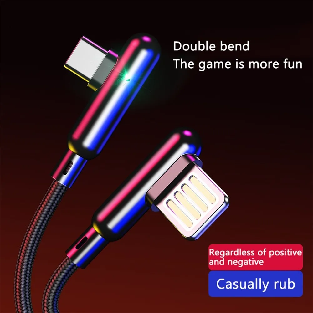Для samsung прямоугольный micro USB кабель дата кабель 90 градусов Плетеный Тип C до 3A кабель для быстрой зарядки 4 фута с индикатором светильник