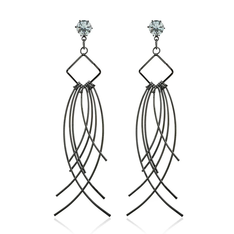 2017 корейские модные длинные простые геометрические металлические серьги