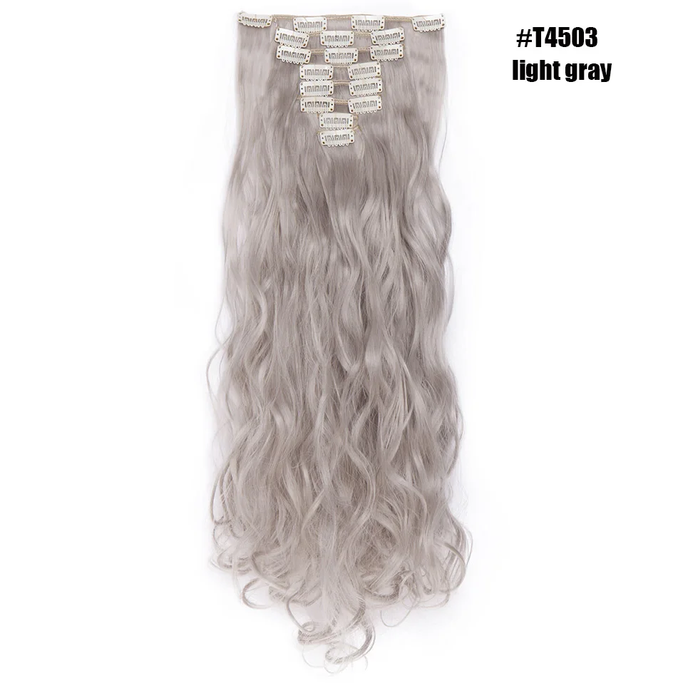 light grey SNOILITE 2" 8 шт./компл. длинные волнистые натуральные заколки для наращивания волос высокотемпературный волоконный шиньон синтетические 18 клипов в прическе - Цвет: light grey