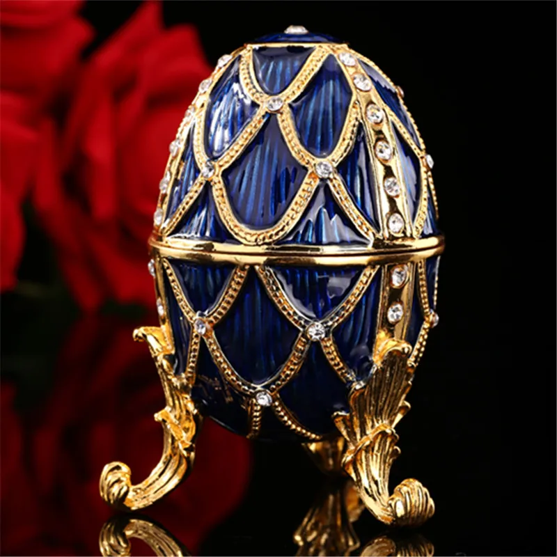 

QIFU Blue Faberge Egg Art Collectible for Collection and Trinket Box for Home Decor