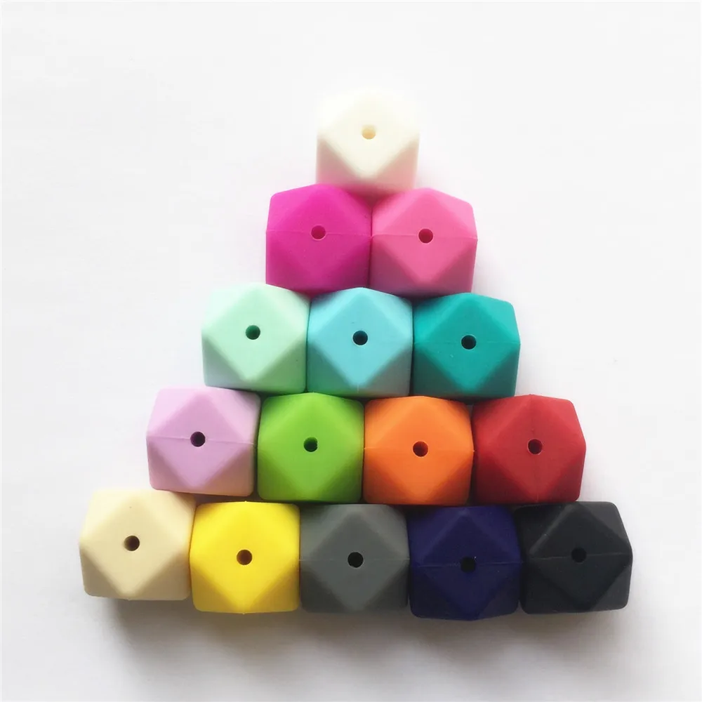 Chupete de silicona hexagonal para beb&eacute;, cuentas de dentici&oacute;n, pulseras artesanales, joyer&iacute;a para masticar, collar, 17mm, 5 unids/lote-1