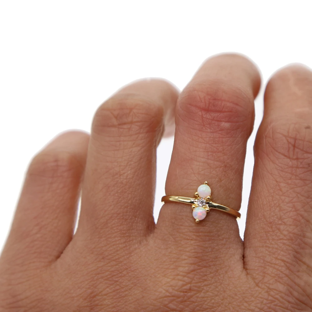 top quality simple delicate rings gold color thin round band young girl lady gift dainty White fire opal ring girly | Украшения и