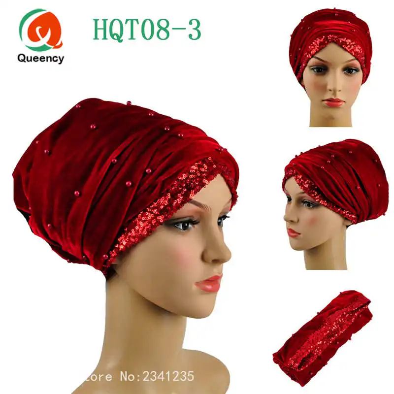 HQT08 Queency тюрбан в стиле геле бусы и пайетки африканские головные уборы ширина 72