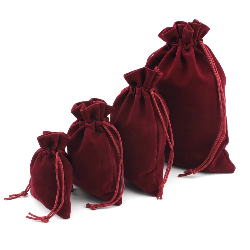 1 Pack Multi Size Wine Red Drawstring Velvet Bags Organza Storage Pouches For Christmas Wedding Gift Jewelry Packaging | Украшения и