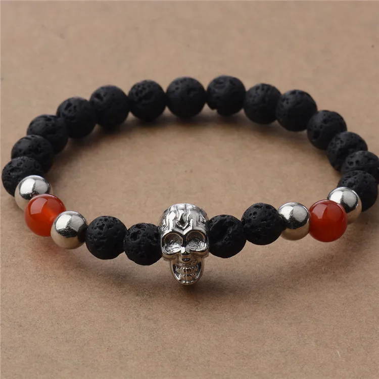 DANJIE 2018 HOT natural stone SKULL men bracelets Bead energy volcanic women bracelet metal alloy | Украшения и аксессуары