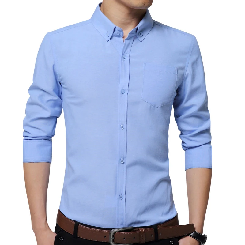 MQIAOHAM 2018 Для мужчин Повседневное Длинные рукава Однотонная рубашка Slim Fit мужской