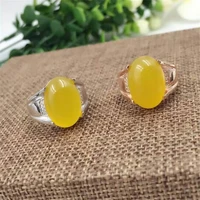 kjjeaxcmy fine jewelry 925 pure silver natural yellow chalcedony medulla female ring inlay decoration micro simple oval
