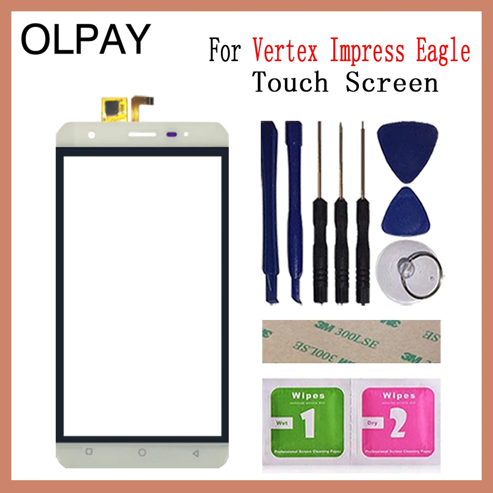 White With Tools OLPAY 5,0 ''Новинка для Vertex Impress Eagle 3g сенсорный экран стекло дигитайзер панель объектив сенсор Бесплатный клей и салфетки - Цвет: White With Tools